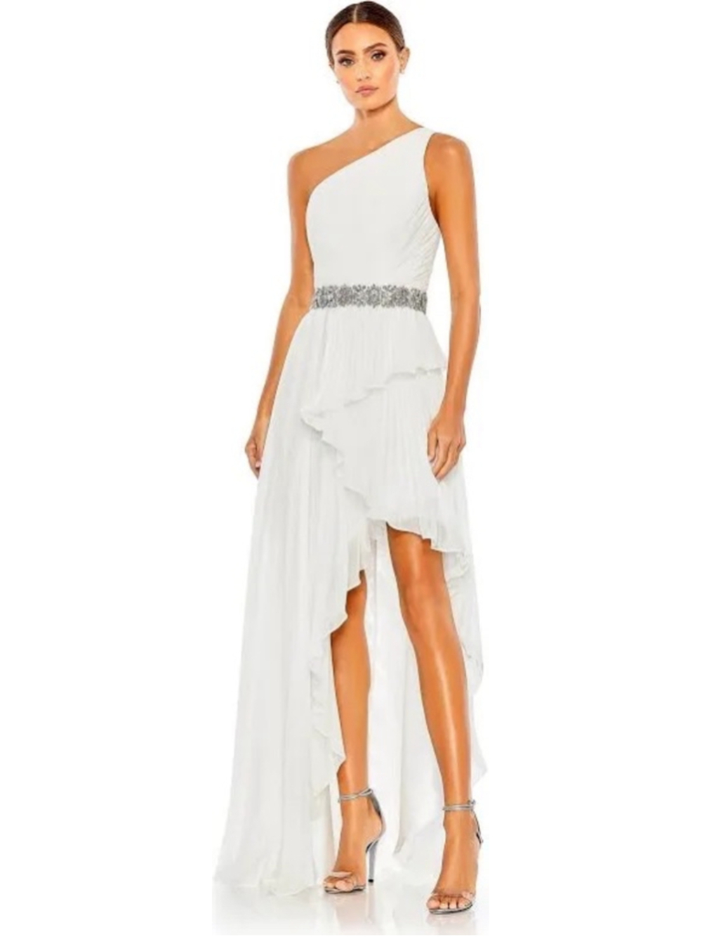 Women's Mac Duggal One Shoulder Dress Size 2 White Silver